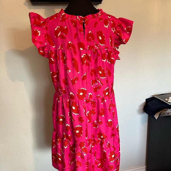 1XL Dopamine Boho Rose Red Leopard Print Ruffle Cap Sleeve Mini Dress - Picture 4 of 8